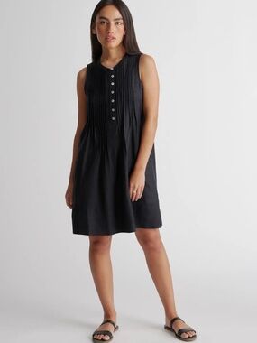 DRESS 100% EUROPEAN LINEN SLEEVELESS SWING DRESS- W/ POCKETS